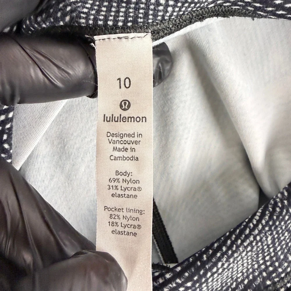 Lululemon Fast‎ and Free Crop Leggings Womens 10 Black Geo Dot Pockets Nulux Run